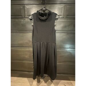 Ganni anthropology Women's Black Ruffle Mock Neck A-Line Knee Length Dress M